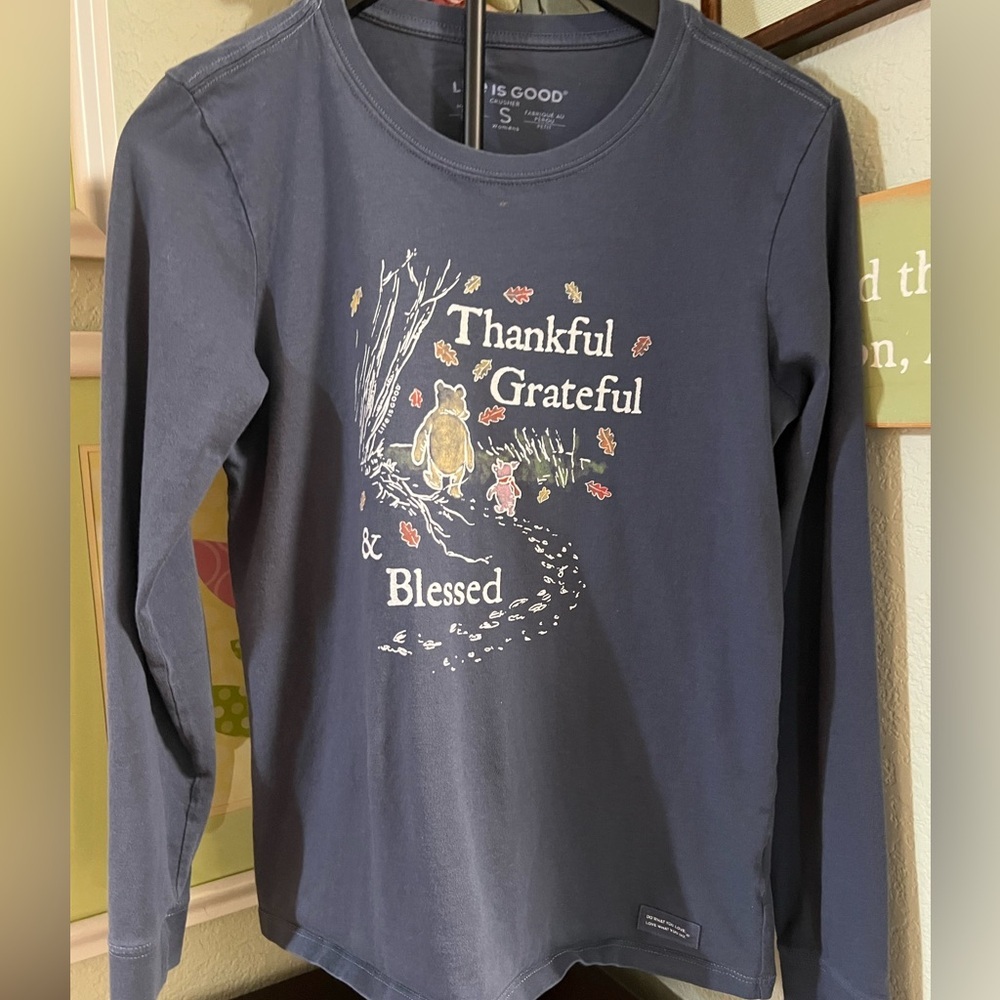 Life Is Good Women's Navy Long Sleeve Tee THANKFUL GRATEFUL & BLESSED #016